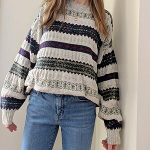 Vintage Abstract Geometric Chunky Crewneck Sweater In Gray